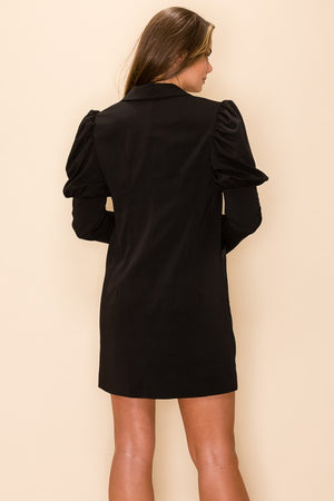 BUTTON DOWN FRONT PUFF SLEEVE MINI DRESS