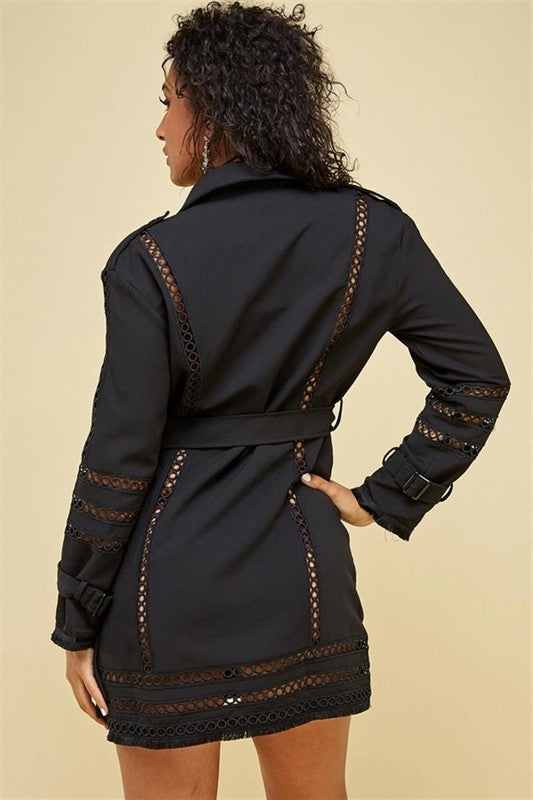 TRENCH LACE TRIMMED BELTED COAT