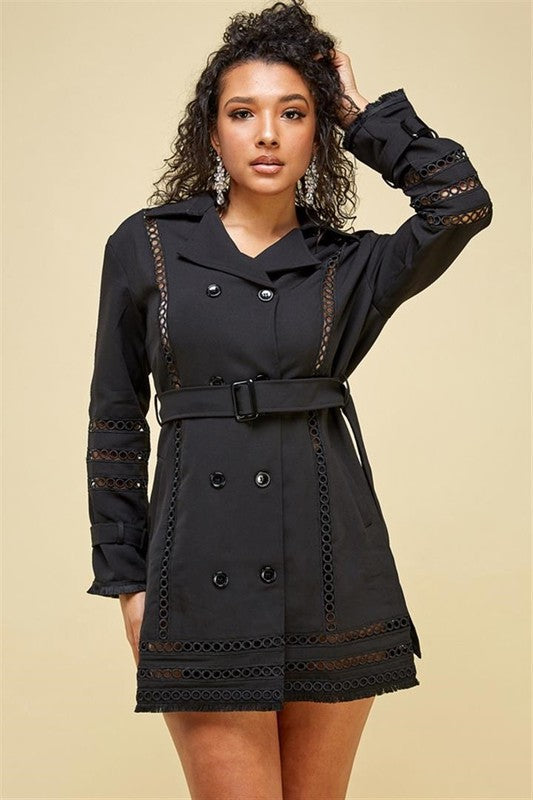 TRENCH LACE TRIMMED BELTED COAT