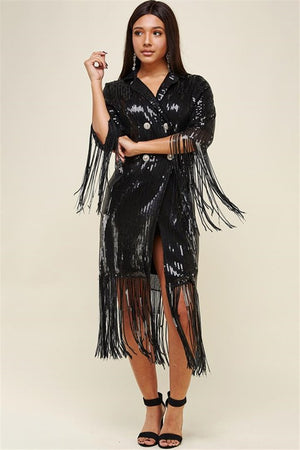 FRINGE SEQUENCE BUTTON FRONT DRESS