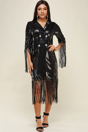 FRINGE SEQUENCE BUTTON FRONT DRESS