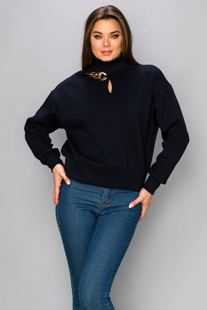 SCUBBA MATERIAL SWEAT SHIRT WITH CHAIN DETAIL