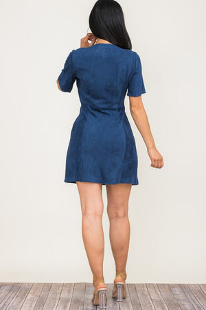 FIXED SUEDE BELTED MID DRESS
