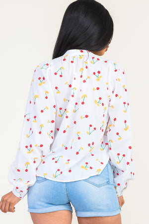 CHERRY PRINT BUTTONED TOP SLEEVE BUTTON