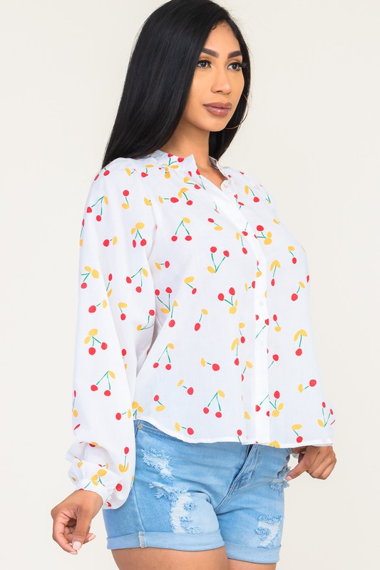 CHERRY PRINT BUTTONED TOP SLEEVE BUTTON