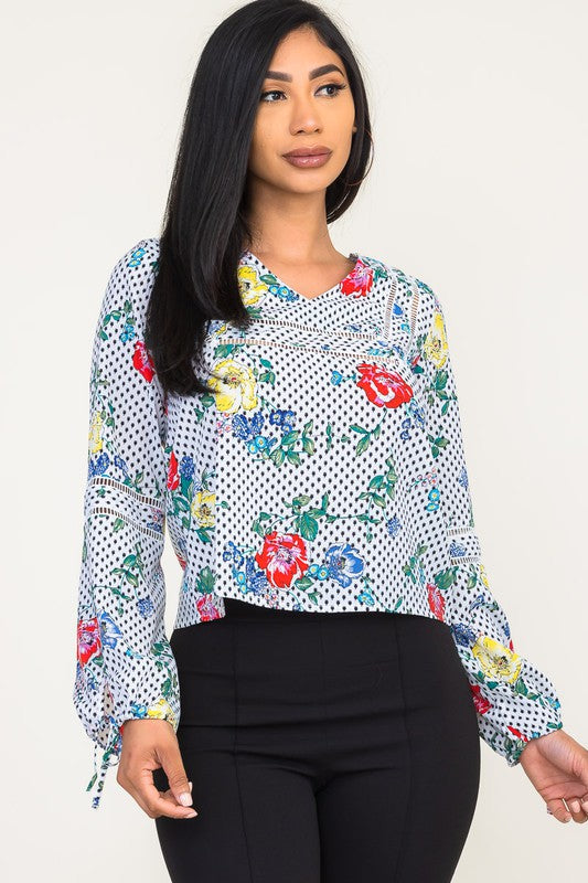 PRINTED TOP LONG SLEEVE WITH LACE