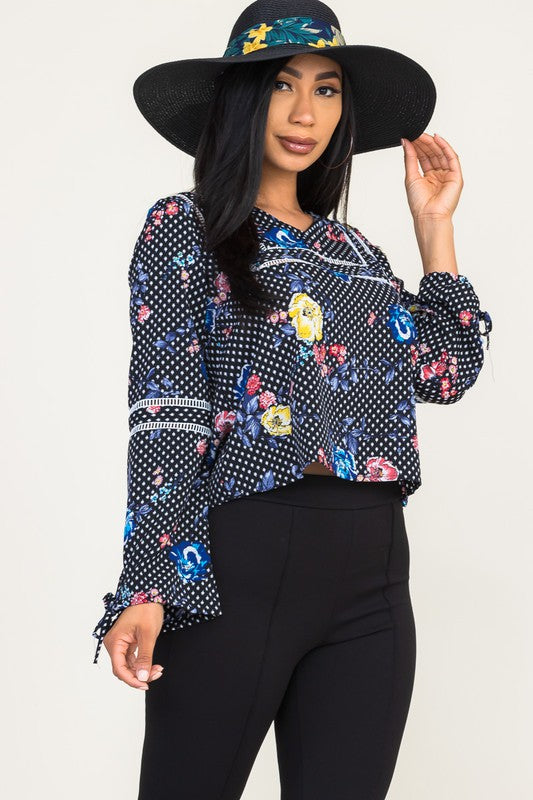 PRINTED TOP LONG SLEEVE WITH LACE