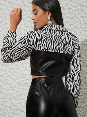 ZEBRA PRINT WITH BLACK SYNTHETIC LEATHER
