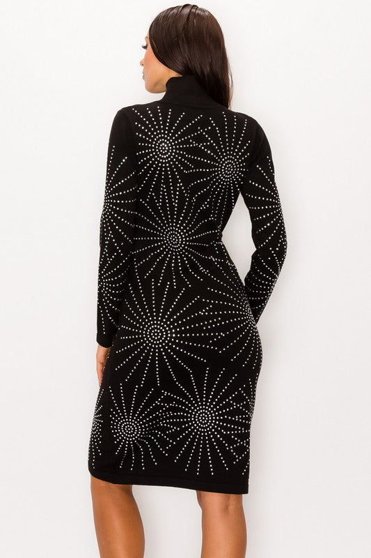 BLINGED OUT LONG SLEEVE SWEATER DRESS