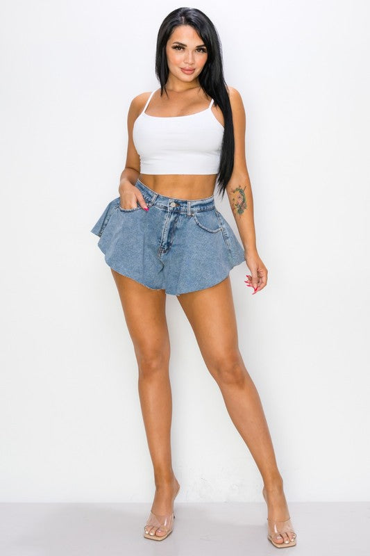 FLARED OUT DENIM SHORTS
