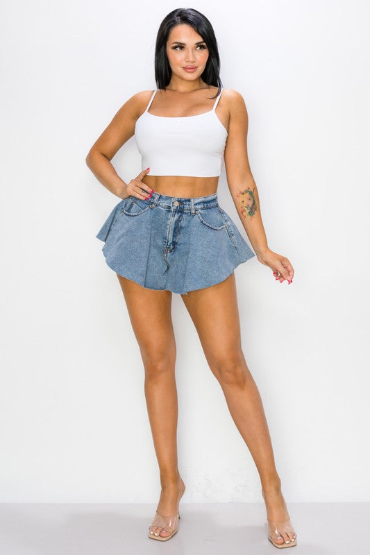 FLARED OUT DENIM SHORTS